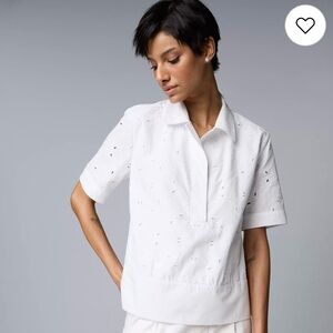 NWOT  Simply Vera Vera Wang Eyelet Paisley Embroidered Short Shirt Size XXL